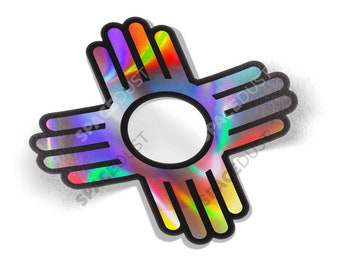Zia Symbol Holographic Sticker: Free Shipping 4″ x 4" New Mexico Sun Iridescent, Rainbow, Reflective Color Weatherproof Window Vinyl Decal