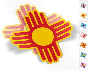 Zia Two Sticker Set: 6" Custom Colors Weatherproof Window Vinyl Sticker Decals of New Mexico Native American Sun Symbol for Car or Laptop