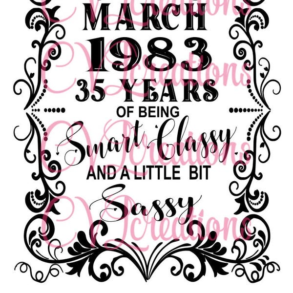 Customized Years of being Smart Classy and a little bit Sassy Digital File SVG PNG DXF