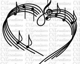 Music Musical Notes Heart Digital File SVG EPS DXF Png Pdf