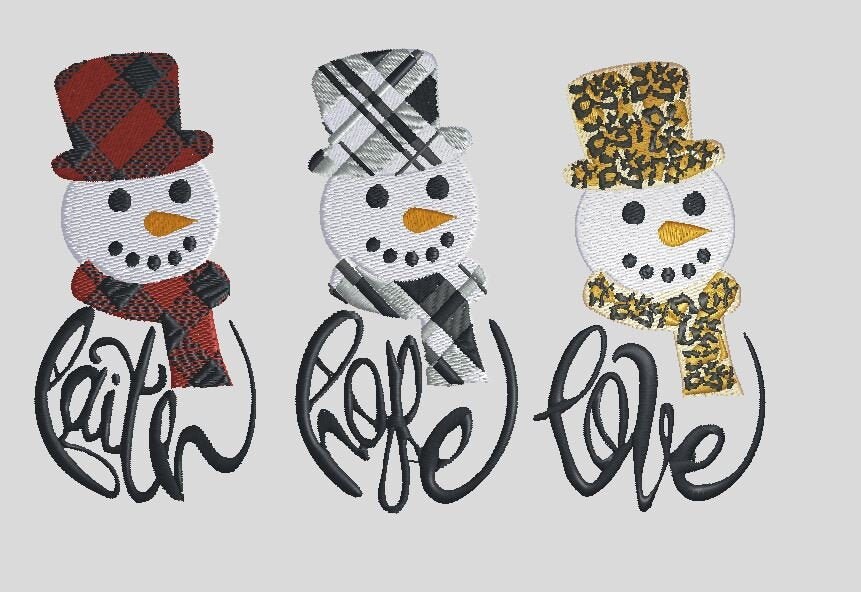 Faith Hope Love Snowmen Embriodery Digital File PES OFM XXX Etsy