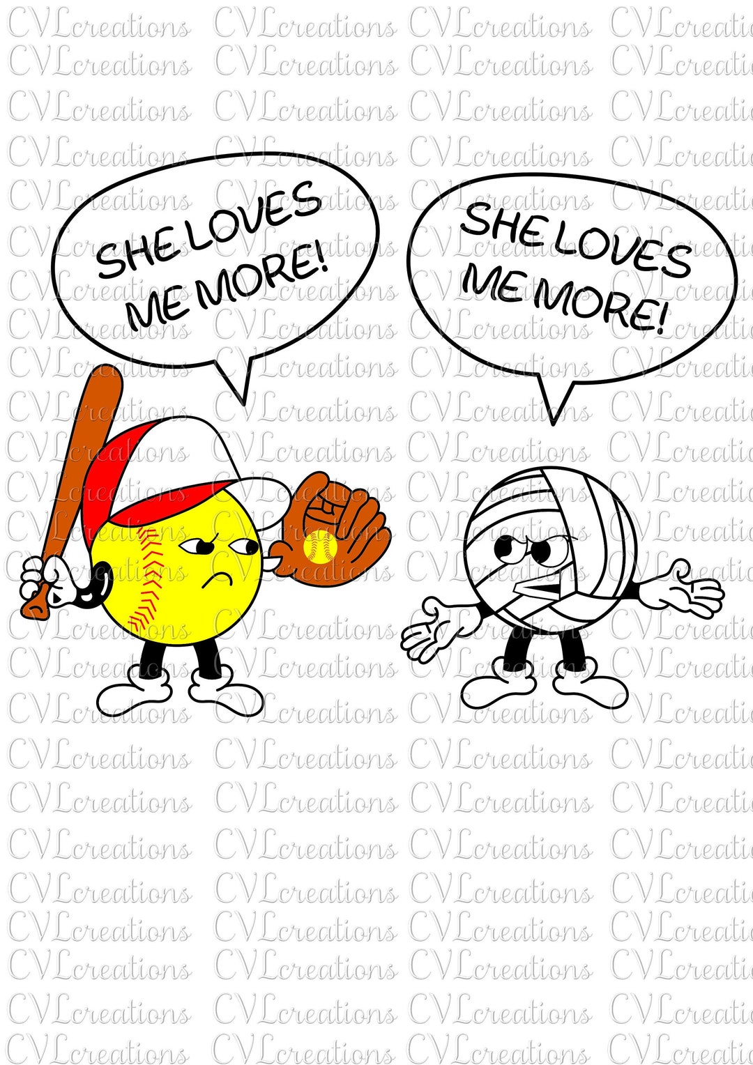 Softball Vs Volleyball no Hat She Loves Me More Funny Digital File SVG