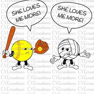 Softball Vs Vollyball mit und ohne Hüte Sie liebt mich mehr Lustige digitale Datei
