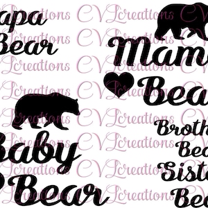Famille d’ours maman ours bébé ours Papa ours... SVG PNG DXF