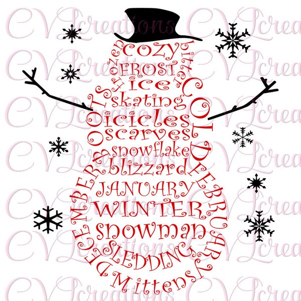 Christmas Snowman Word Art SVG DXF EPS Pdf Png