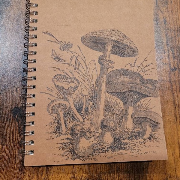 Mushroom Notebook, Skull Notebook, Hand Stamped Notepad, blank sketchbook, Blank Notebook, Drawing Pad, Unlined Notebook,back to school