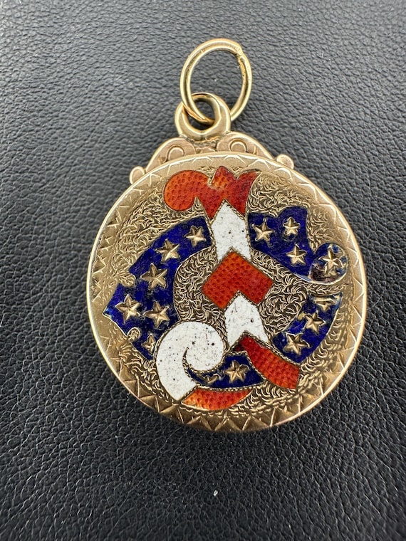 14k Gold Victorian Enamel Locket: Patriotic Stars & Stripes
