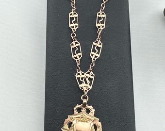 9k gold vintage watch chain with fob fully hallmarked