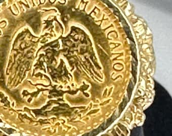 Statement Ring 1945 Dos Pesos 22k coin set in 14k ring mid century 1960's  6.5g size 6.5