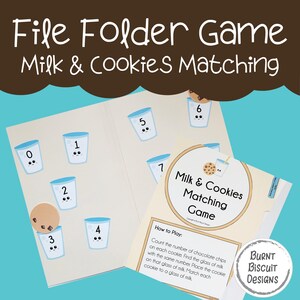 幼稚園のファイルフォルダーゲーム - ミルクとクッキーの数字マッチング