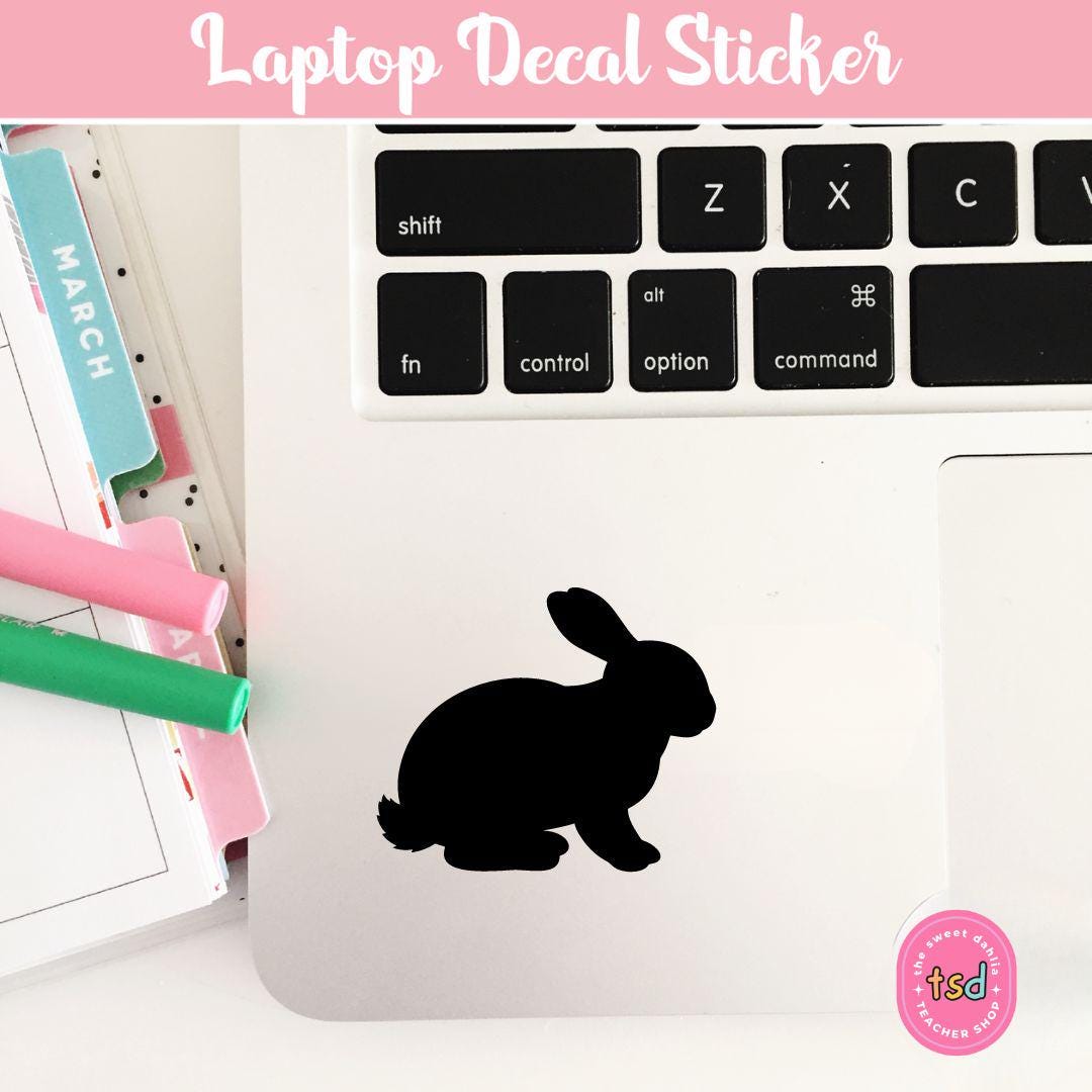 Cute rabbit laptop sticker design that can inspire a Discord profile picture after using a downloader