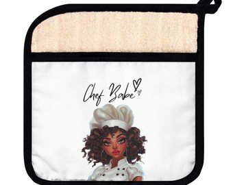 Chef Babe's Pot Holder with Pocket, Chef glove, oven gloves, kitchen accessories, kitchen needs, kitchen decor, gifts for her, chef gifts