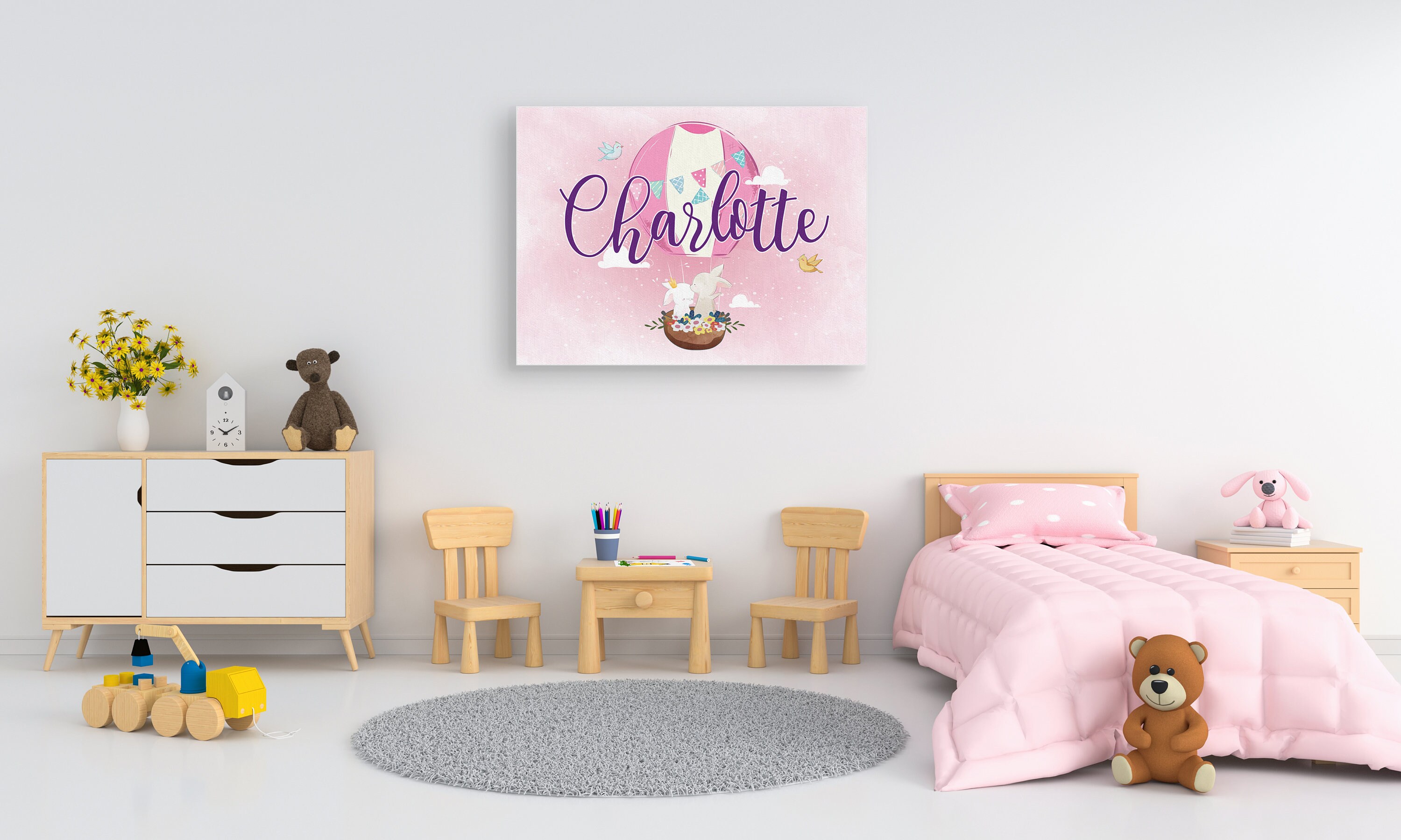 Nursery Baby Name Wall Art Canvas Custom Baby Girl Floral Etsy