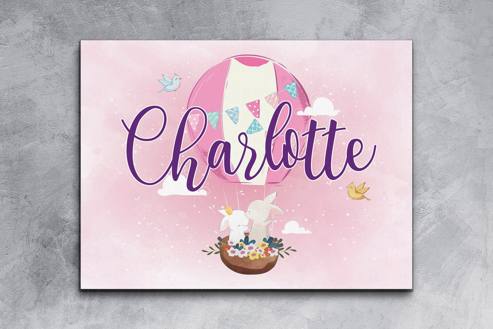 Nursery Baby Name Wall Art Canvas Custom Baby Girl Floral Etsy