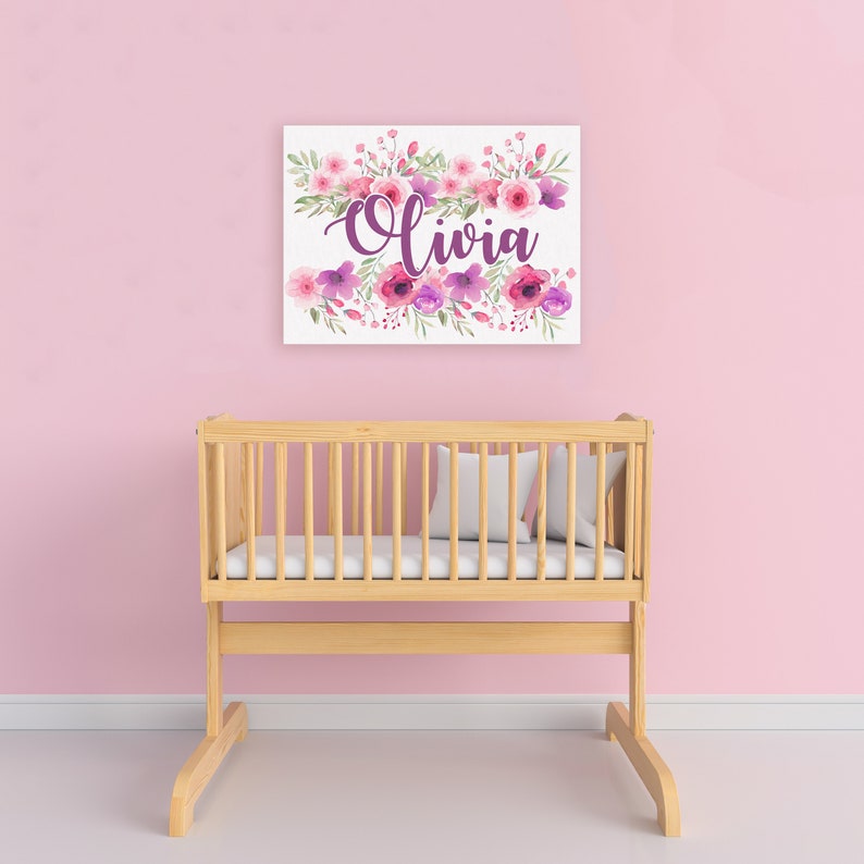 Nursery Baby Name Wall Art Canvas Custom Baby Girl Floral Etsy