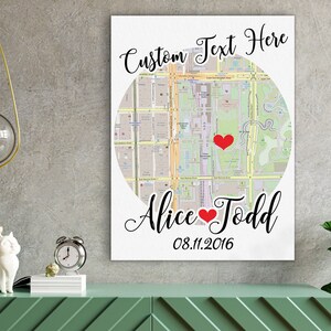 Custom Map Print On Canvas or Digital Download. Any location! Where We Met.  Personalized Gift for Valentine's Day, Birthday or Anniversary