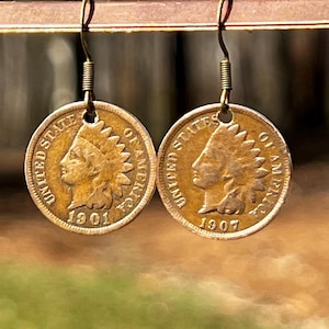 Indian Head Penny Earrings | Copper Earrings | Coin Earrings | Lucky Penny | Drop Earrings | Copper Jewelry | Copper Penny Earrings