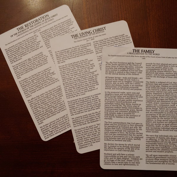 LDS Proclamations Scripture Stickers - Proclamation on the Family, The Living Christ and The Restoration