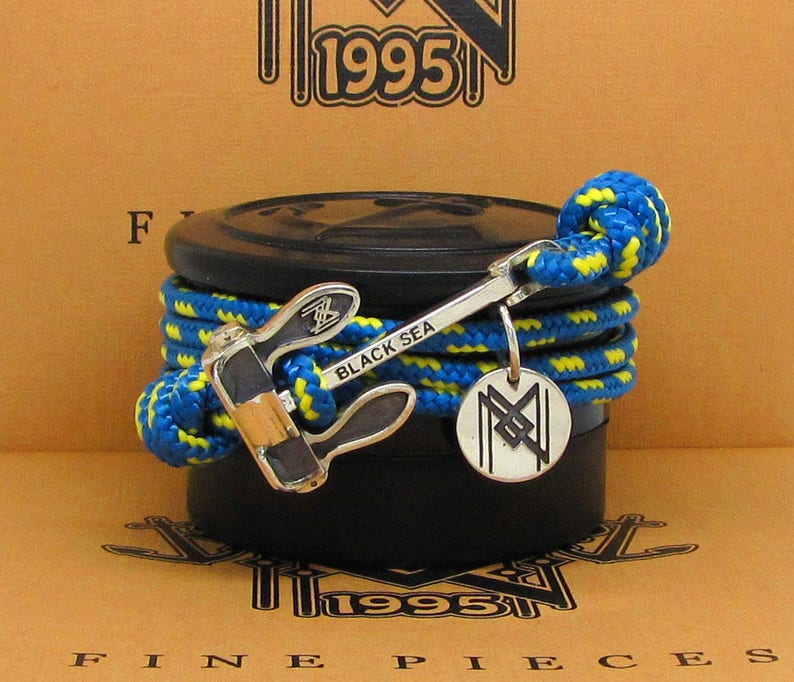 Sailor Bracelet Anchor Jewelry Nautical Jewellery Boating Surf 925 Sterling Silver Anchor Blue Marititime Cord Adjustable Unisex Bracelet