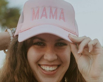 MAMA TRUCKER HAT| Tone on Tone| Hats for Mom| Pink Mama Hat| Gifts For Mom| Mother's Day Gift| Foam Mom Hat| Mom Life Hat| Embroidery Hat