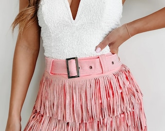 2XL PINK RHINESTONE SKORT| Fringe Skirt | Fringe Festival Skirt | Plus Size | Pink Cowgirl Outfit