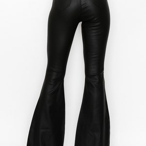 BLACK LEATHER FLARES Stretchy Bell Bottoms Western Boho Flares Goth Pants High Waist Rocker Bottoms Festival Flares Rave Ethical image 3