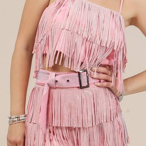PINK RHINESTONE TOP| Fringe Top | Gift For Her | Nashville Style | Rodeo | Country Concert Top | Disco Cowgirl