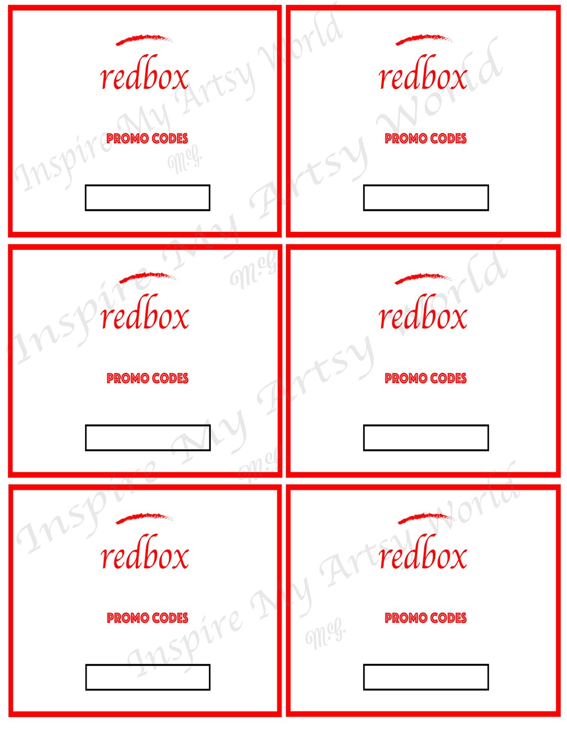 Redbox Gift Tag and Promo Code Card Bundle Digital Instant Etsy