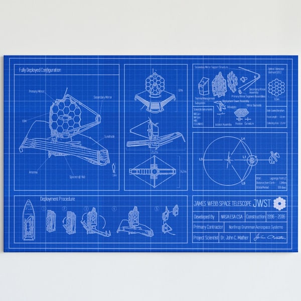 James Webb Space Telescope Blueprint | Space Gift | Wall Art | A3 | 10x15 | A4 | 8x10 | Unframed