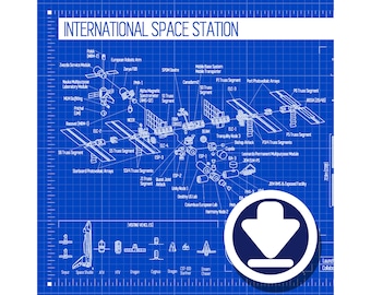 International Space Station (ISS) Blueprint | 2 for 1 | Digital File | Instant Download | Both Blue and White Designs Included