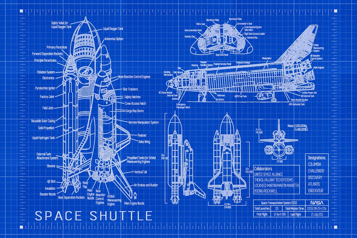 Space Shuttle Blueprint 2 for 1 Digital File Instant Download Both Blue ...