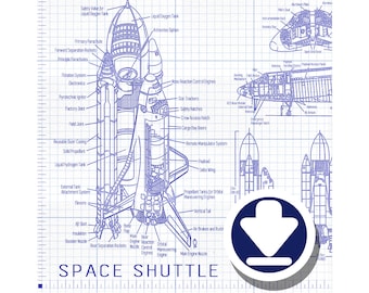 Space Shuttle Blueprint | 2 for 1 | Digital File | Instant Download | Both Blue and White Designs Included