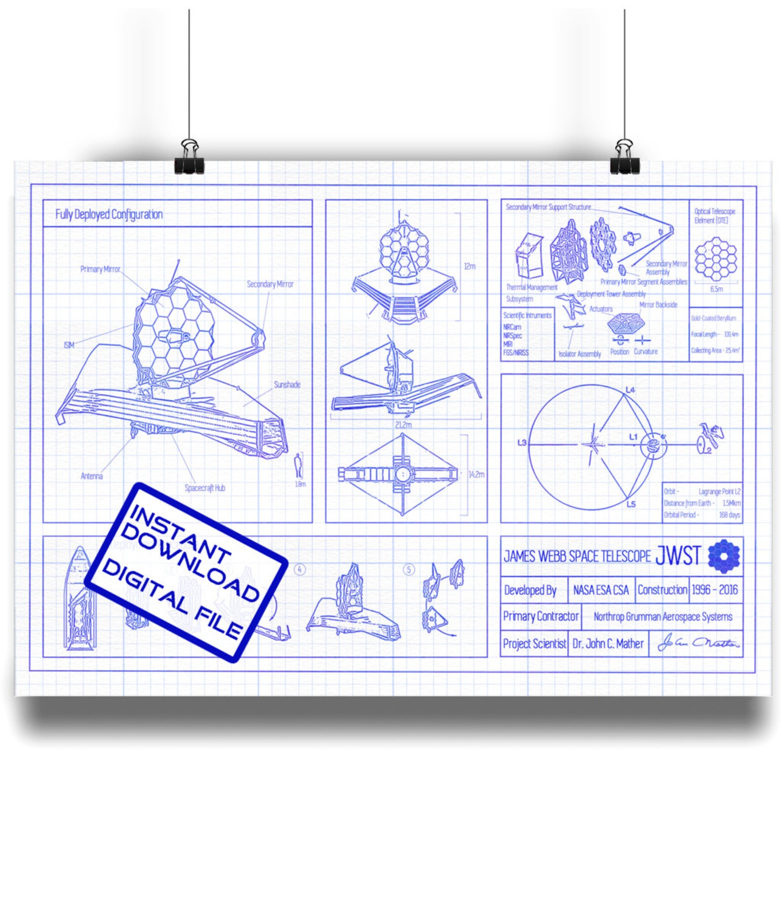 James b Space Telescope Blueprint 2 for 1 Digital File Etsy