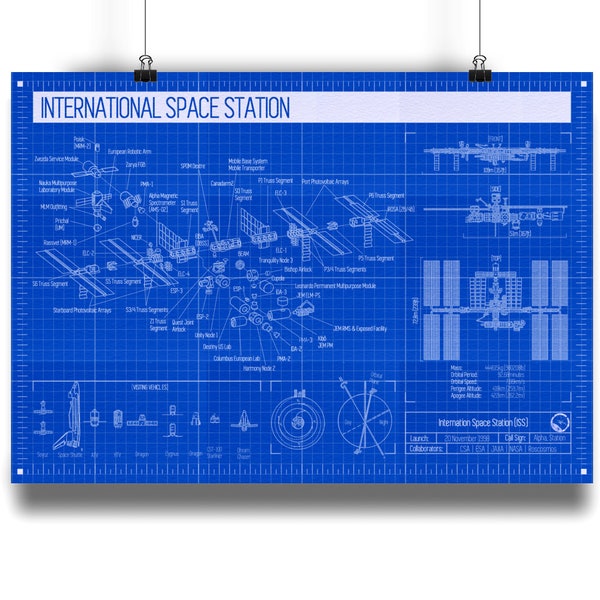 International Space Station (ISS) Blueprint | Space Gift | Wall Art | A3 | 10x15 | A4 | 8x10 | Unframed