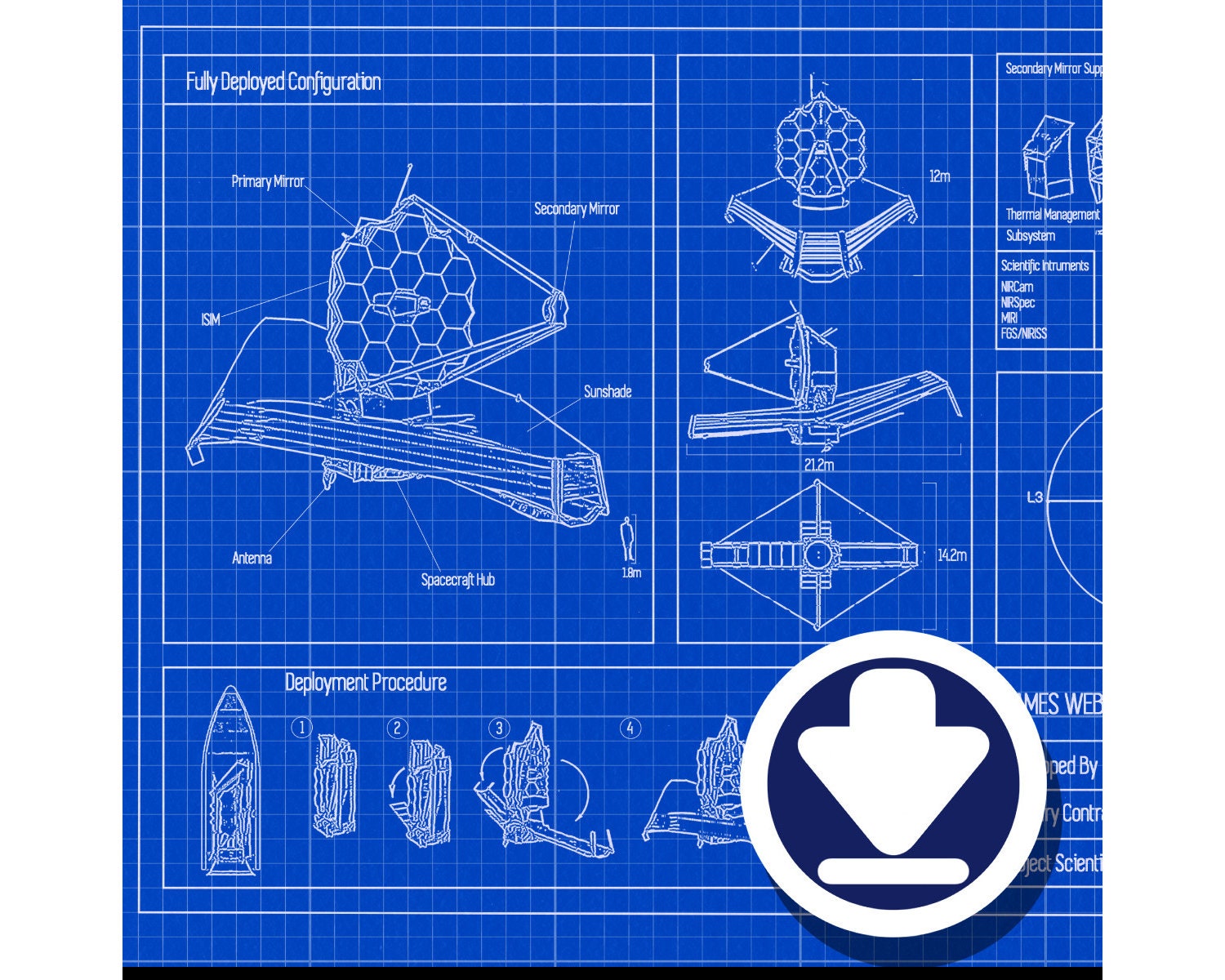 James b Space Telescope Blueprint 2 for 1 Digital File Instant