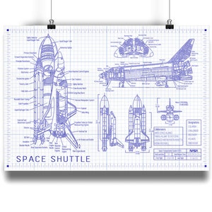 Space Shuttle Blueprint | Wall Art | Space Gift | A3 | 10x15 | A4 | 8x10 | Unframed