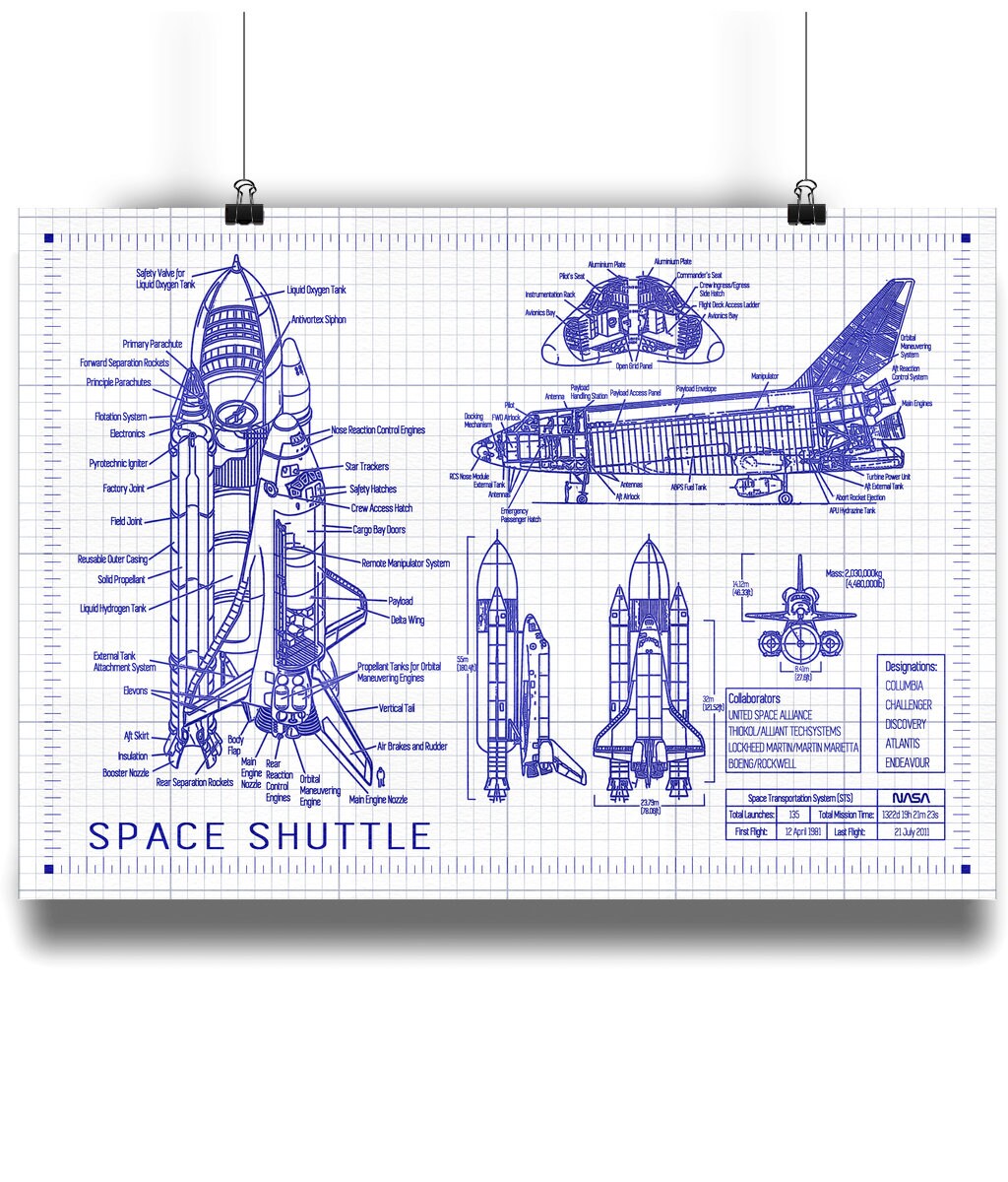 Space Shuttle Blueprint 2 for 1 Digital File Instant Download Both Blue ...