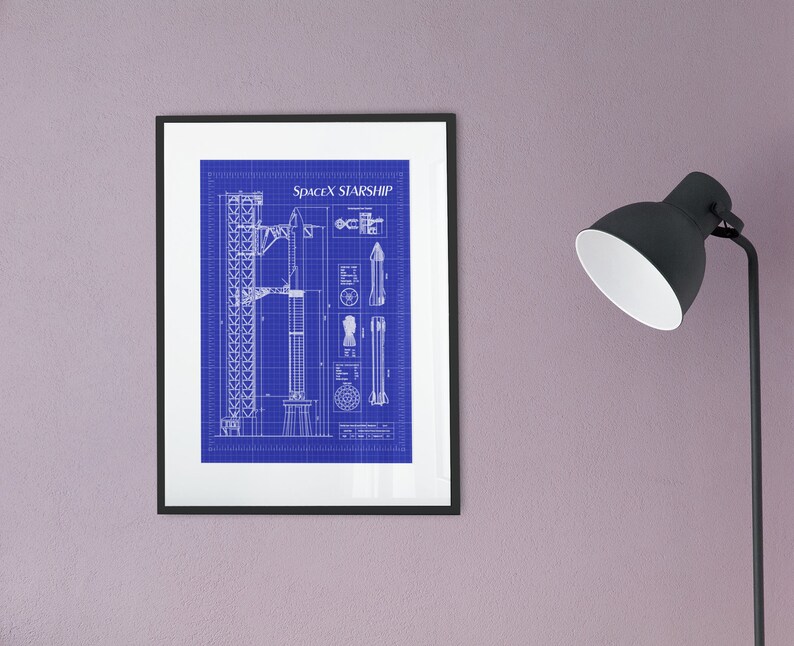 Digital Download Spacex Starship Blueprint Wall Art Space Gift Etsy