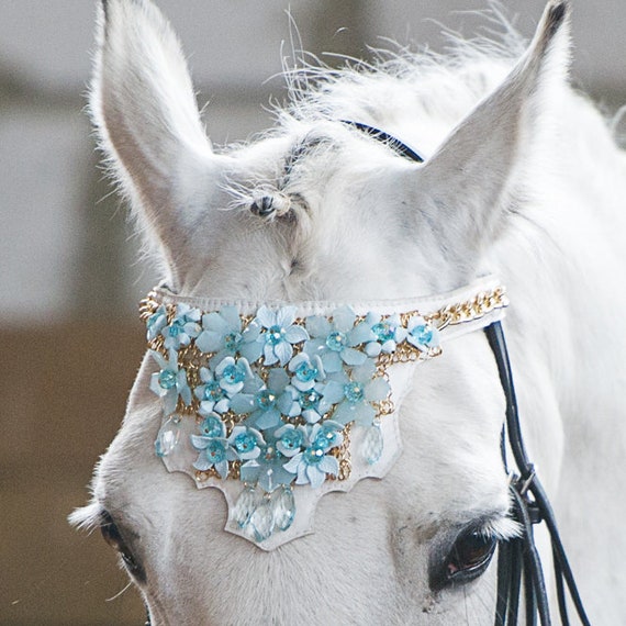 Flower Browband For Horses Pony Draft Costume Bling Tack Brow Band Leather Custom Size Colors