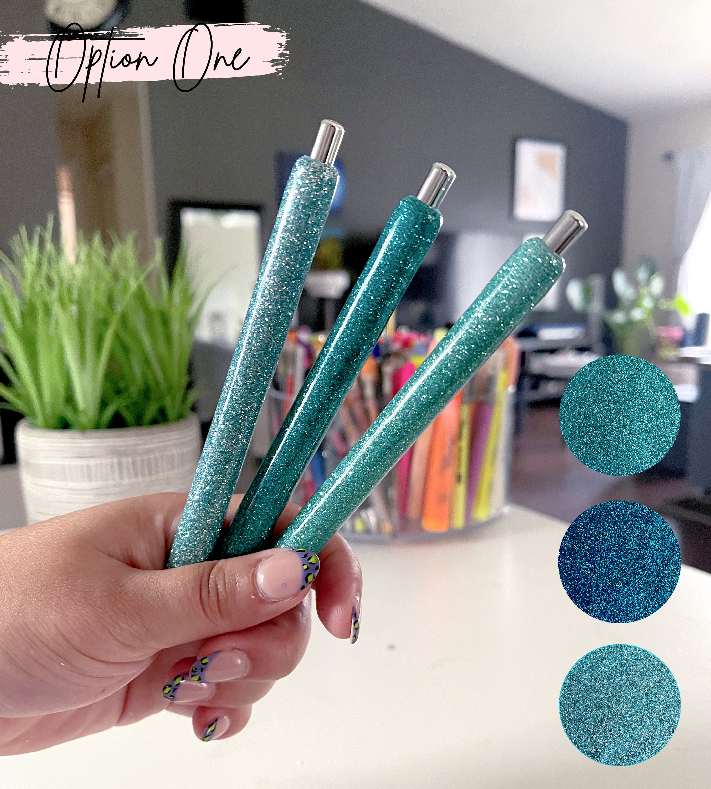 Custom Blue Pen Set Custom Glitter Pens Etsy