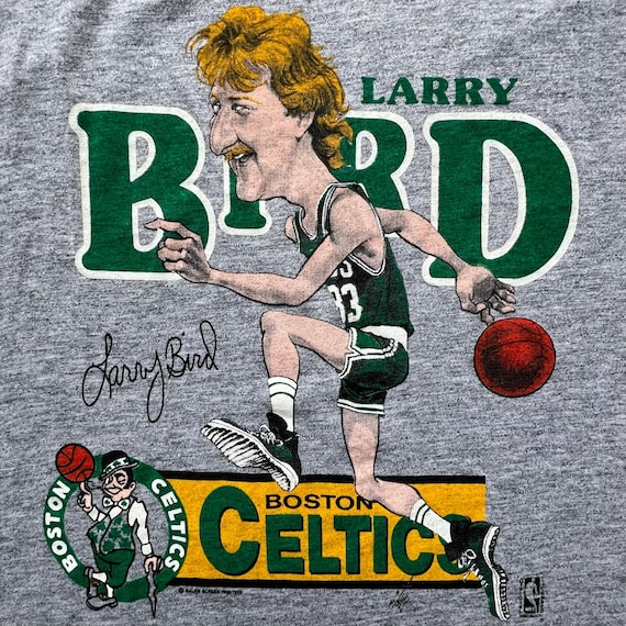 トップス 80's NBA Larry Bird Boston Celtics Vintage Larry Bird Celtics T-shirt: 80s NBA Cartoon Tee, Single