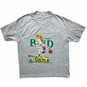 Camiseta vintage de la NBA de los Boston Celtics Salem de los años 80 con caricatura de Larry Bird, costura simple, gris, talla XL, 22 x 27, estilo deportivo, estilo urbano, dibujos animados, hipster e indie.