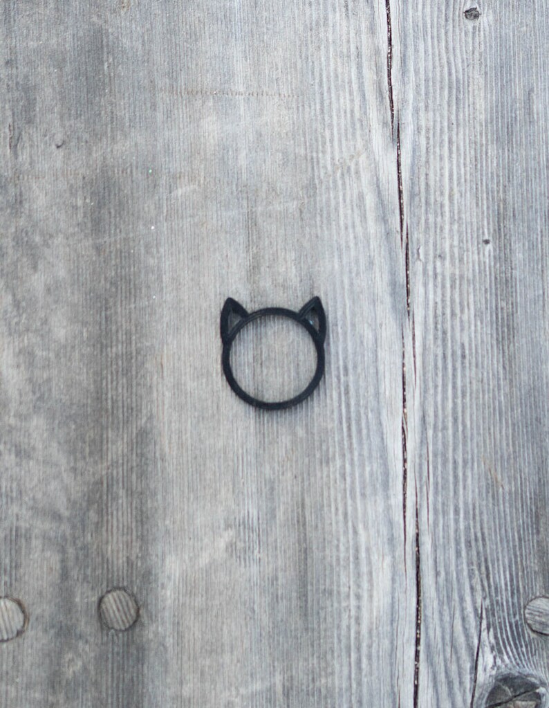 Cat Ears Ring 2-Pack Jewelry Gift for Her and Cat Lovers Simple and Minimalist Black image 3