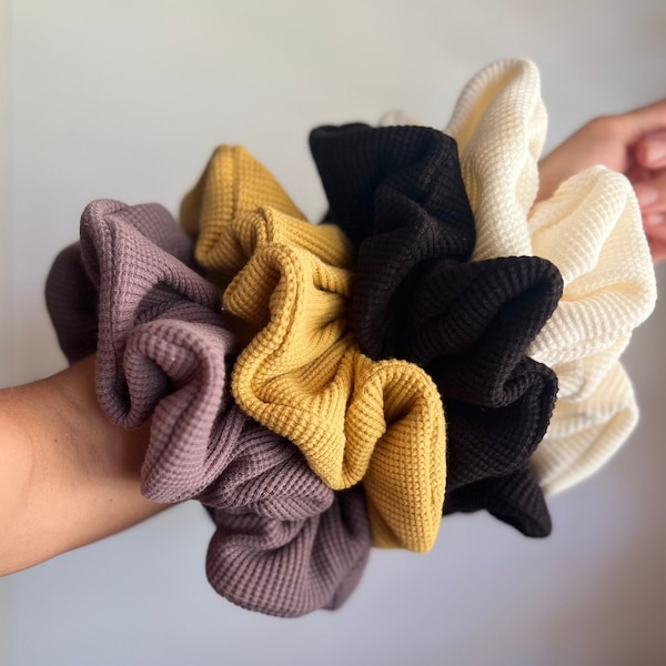 X-Large Sustainable Scrunchies, Plastic-Free, Organic Waffle Knit Cotton, Soft and Cozy, Extra-large/XXL