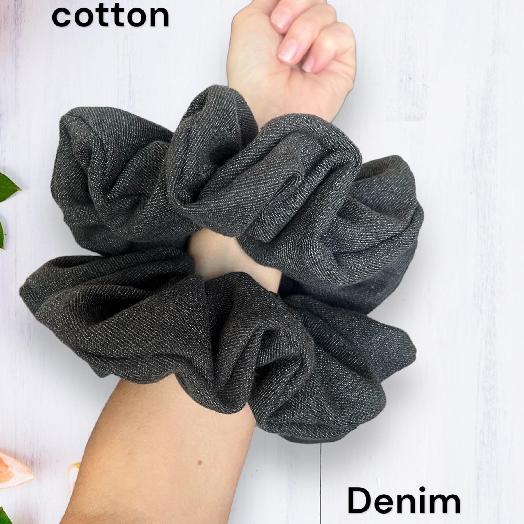 ★KIMHEKIM★ Oversized Striped Denim Scrunchie (Navy, Black) Patchwork Denim Zipper Scrunchie – janescrafthaven