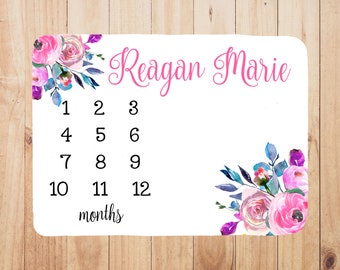 Personalized Baby Month Blanket - milestone blanket, photo prop, girl baby shower gift, personalized with baby's name, watch me grow
