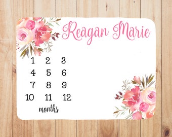 Personalized Baby Month Blanket - milestone blanket, photo prop, girl baby shower gift, personalized with baby's name, watch me grow