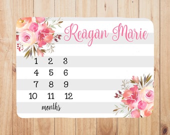 Personalized Baby Month Blanket - milestone blanket, photo prop, girl baby shower gift, personalized with baby's name, watch me grow