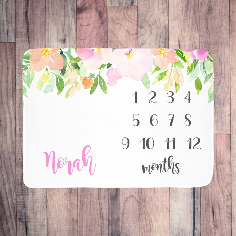 customized with baby/'s name baby girl gift perfect baby shower gift Personalized Baby Month Blanket photo prop Track baby/'s growth