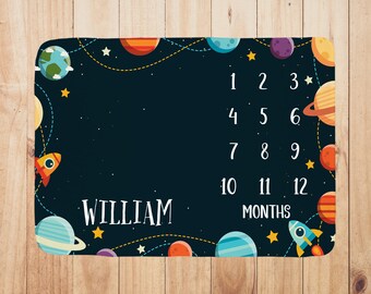 Personalized Baby Month Blanket - Track baby's growth, photo prop, perfect baby shower gift, customized with baby's name, baby boy gift